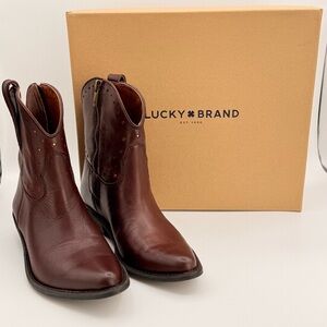 Lucky Brand Lk-Chantel V Studded Leather Ankle Western Boots Tobacco Vachetta 7M
